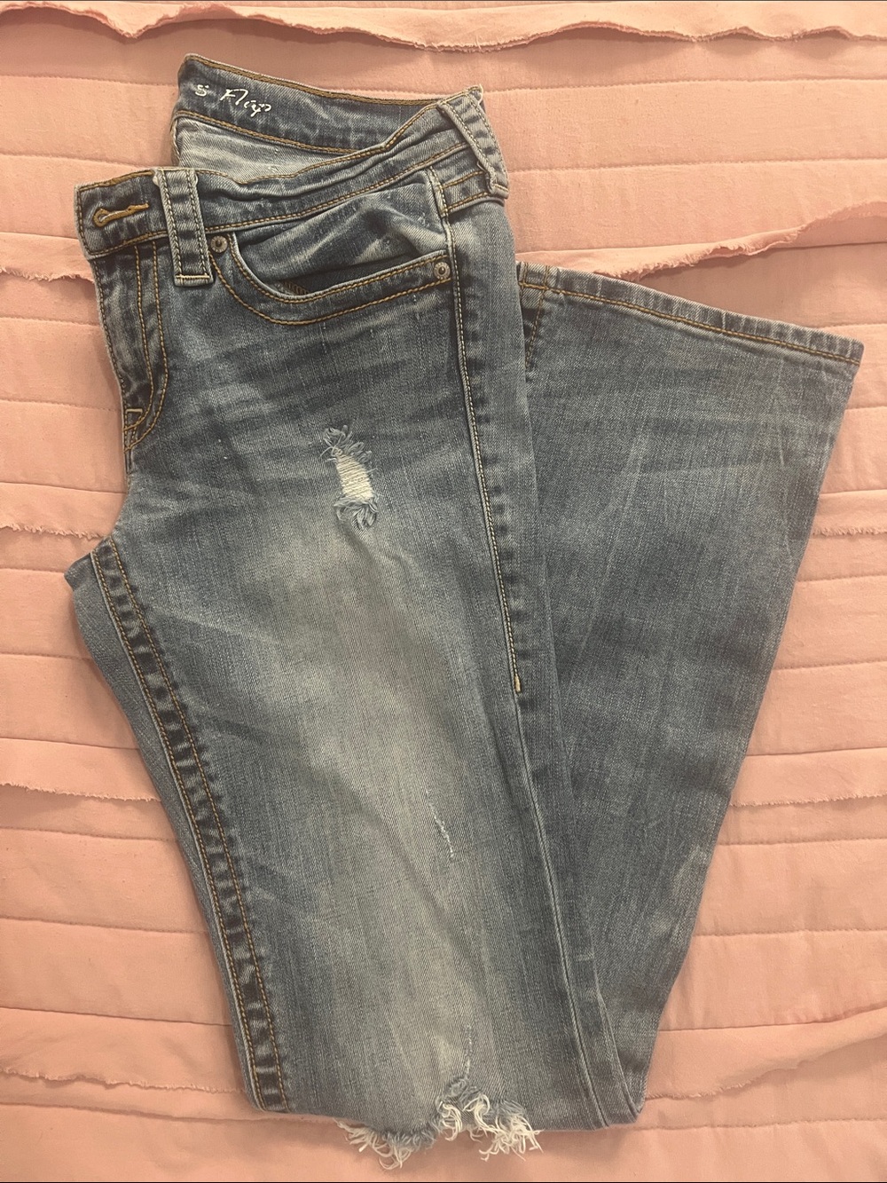 Victoria's Secret Low 5 Flap Distressed Flare Jeans